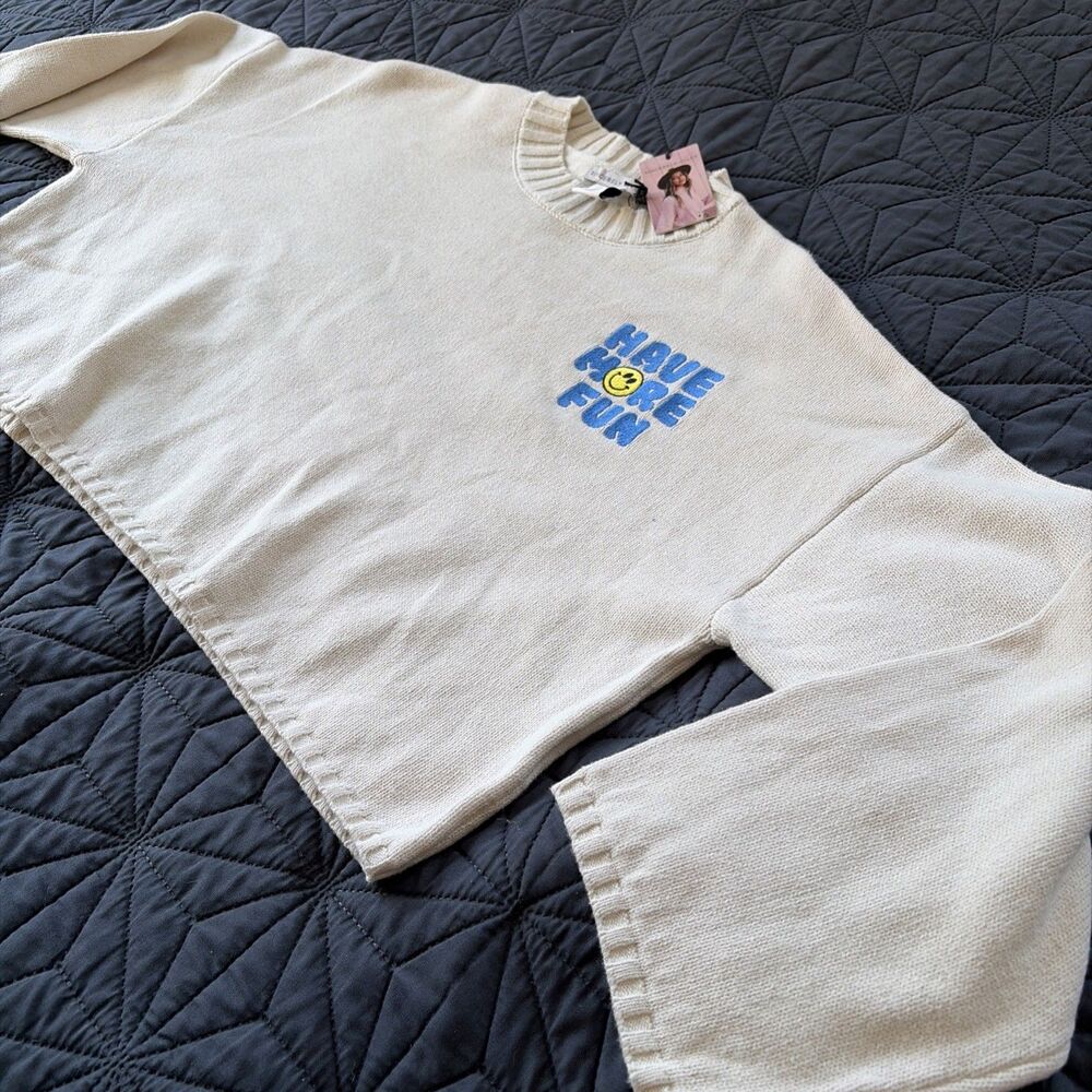 Sincerely Jules Sweater Crop Top Women's Size M with "Have More Fun"